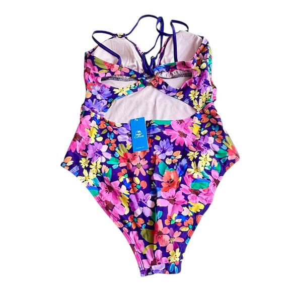 NEW Cupshe SWIMSUIT Women's LG 1PC  V-Neck Tummy Control ADJ Straps Back O-Ring - Picture 4 of 14